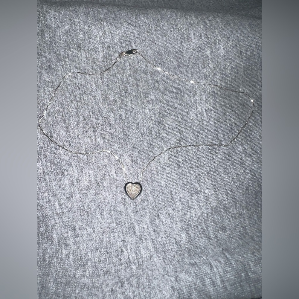 Sterling silver diamond pave heart necklace